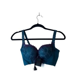 Poison Lingerie Poise Bra NWT New 34 A Teal Green Push Up Lace